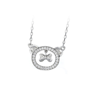 925 Sterling Silver Bear Necklace with White Austrian Element Crystal