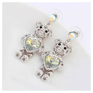 Cute Bear Earrings with Colorful Austrian Element Crystal