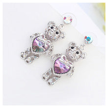 Load image into Gallery viewer, Cute Bear Earrings with Purple Austrian Element Crystal