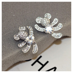 Cute Bear Earrings with White Austrian Element Crystal