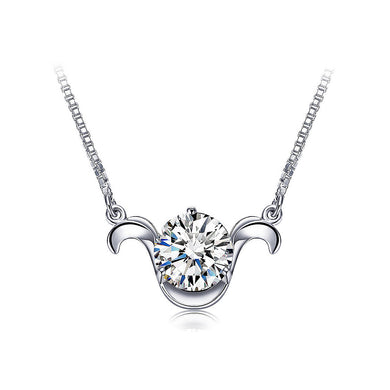 925 Sterling Silver Twelve Horoscope Aries Necklace with White Cubic Zircon