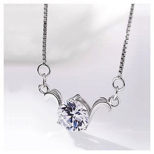 925 Sterling Silver Twelve Horoscope Aries Necklace with White Cubic Zircon