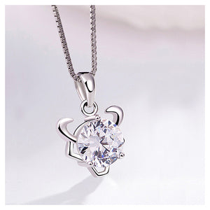 925 Sterling Silver Twelve Horoscope Taurus Pendant with White Cubic Zircon and Necklace