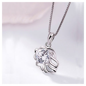 925 Sterling Silver Twelve Horoscope Leo Pendant with White Cubic Zircon and Necklace