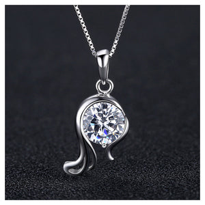 925 Sterling Silver Twelve Horoscope Virgo Pendant with White Cubic Zircon and Necklace