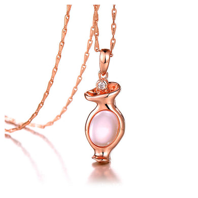 Plated Rose Gold Twelve Horoscope Aquarius Pendant with White Cubic Zircon and Necklace