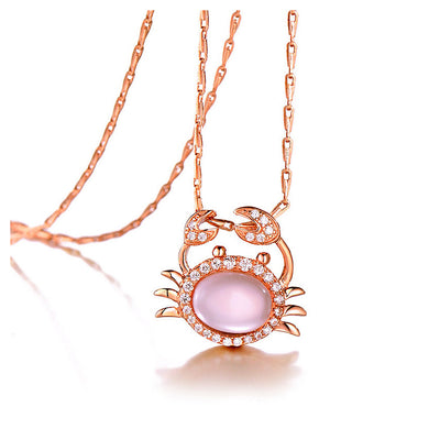 Plated Rose Gold Twelve Horoscope Cancer Pendant with White Cubic Zircon and Necklace