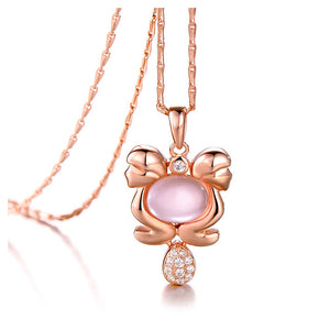 Plated Rose Gold Twelve Horoscope Gemini Pendant with White Cubic Zircon and Necklace
