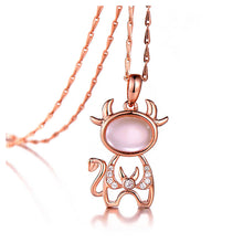 Load image into Gallery viewer, Roses Rose Gold Twelve Horoscope Taurus Pendant with White Cubic Zircon and Necklace