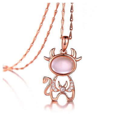 Roses Rose Gold Twelve Horoscope Taurus Pendant with White Cubic Zircon and Necklace