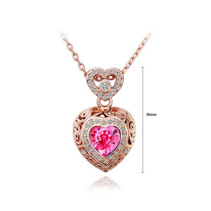 Fashion Heart Pendant with Rose Red Austrian Element Crystal and Necklace