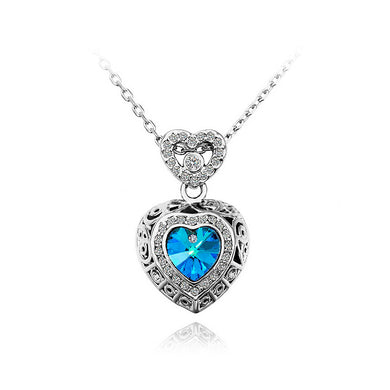 Fashion Heart Pendant with Blue Austrian Element Crystal and Necklace