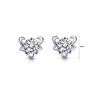 925 Sterling Silver Twelve Horoscope Taurus Stud Earrings with White Cubic Zircon