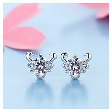 Load image into Gallery viewer, 925 Sterling Silver Twelve Horoscope Taurus Stud Earrings with White Cubic Zircon