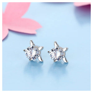 925 Sterling Silver Twelve Horoscope Sagittarius Stud Earrings with White Cubic Zircon