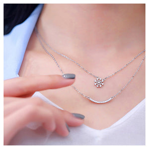 Simple 925 Sterling Silver Snowflakes Necklace with White Austrian Element Crystal