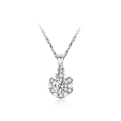 Flashing 925 Sterling Silver Snowflake Pendant with White Cubic Zircon and Necklace