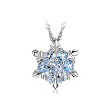 Load image into Gallery viewer, 925 Sterling Silver Snowflake Pendant with Blue Austrian Element Crystal and Necklace