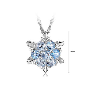 925 Sterling Silver Snowflake Pendant with Blue Austrian Element Crystal and Necklace