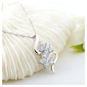 925 Sterling Silver Snowflake Pendant with White Austrian Element Crystal and Necklace