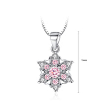 Load image into Gallery viewer, 925 Sterling Silver Snowflake Pendant with Pink Austrian Element Crystal and Necklace