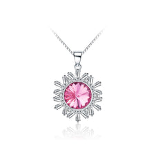 Load image into Gallery viewer, Sparkling Snowflakes Pendant with Rose Red Austrian Element Crystal and Necklace