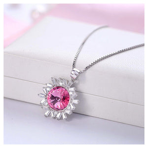 Sparkling Snowflakes Pendant with Rose Red Austrian Element Crystal and Necklace