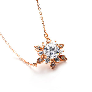 Fashion Plated Rose Gold Snowflakes Necklace with White Cubic Zircon
