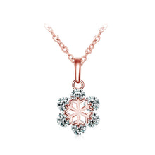 Load image into Gallery viewer, Plated Rose Gold Snowflakes Pendant with White Austrian Element Crystal and Necklace