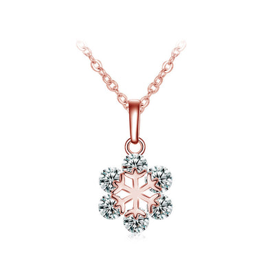 Plated Rose Gold Snowflakes Pendant with White Austrian Element Crystal and Necklace