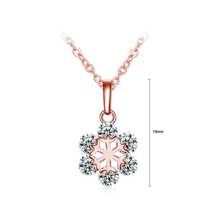 Plated Rose Gold Snowflakes Pendant with White Austrian Element Crystal and Necklace