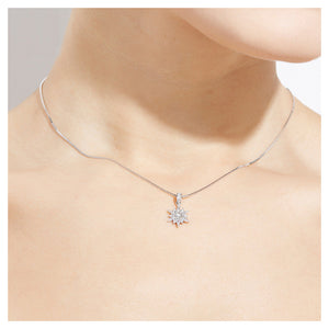 925 Sterling Silver Snowflake Pendant with White Austrian Element Crystal and Necklace