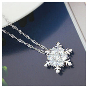Flashing Snowflakes Pendant with White Cubic Zircon and Necklace