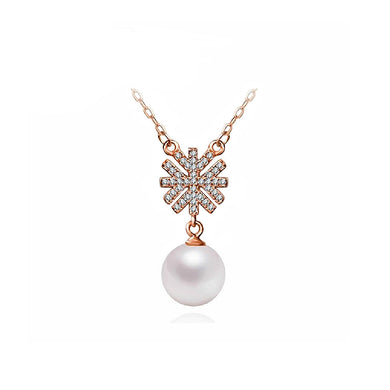 Elegantly Plated Rose Gold Snowflake Necklace with White Fashion Pearl