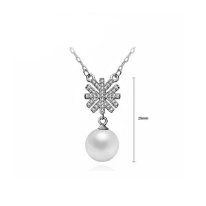 925 Sterling Silver Snowflake Necklace with White Fashion Pearl
