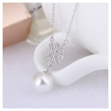 Load image into Gallery viewer, 925 Sterling Silver Snowflake Necklace with White Fashion Pearl