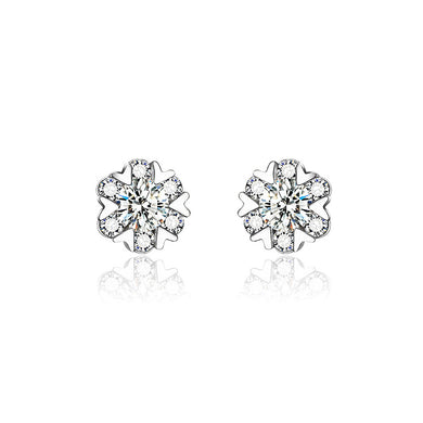 925 Sterling Silver Snowflake Stud Earrings with White Austrian Element Crystal