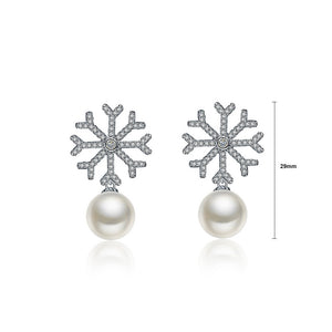 Elegant Snowflake Earrings with White Fashion Pearl