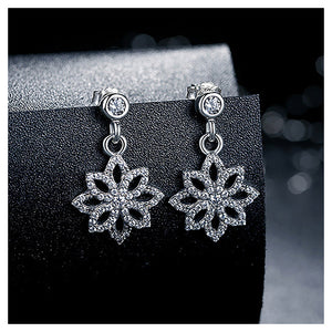 925 Sterling Silver Snowflake Earrings with White Austrian Element Crystal