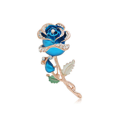 Beautiful Blue Rose Brooch with White Austrian Element Crystal