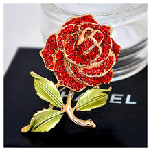 Load image into Gallery viewer, Pretty Rose Brooch with Red Austrian Element Crystal