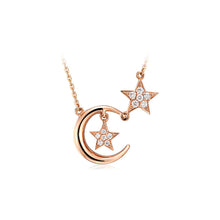 Load image into Gallery viewer, 925 Sterling Silver Plated Rose Gold Star Necklace with White Austrian Element Crystal