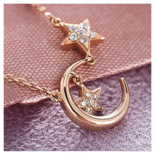 Load image into Gallery viewer, 925 Sterling Silver Plated Rose Gold Star Necklace with White Austrian Element Crystal