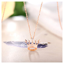 Load image into Gallery viewer, Fashion Plated Rose Gold Crown Pendant with White Austrian Element Crystal and Necklace