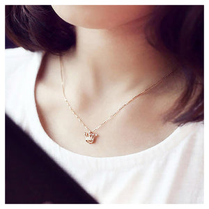 Fashion Plated Rose Gold Crown Pendant with White Austrian Element Crystal and Necklace