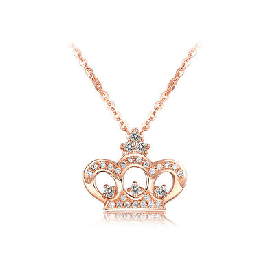 925 Sterling Silver Crown Pendant with White Austrian Element Crystal and Necklace