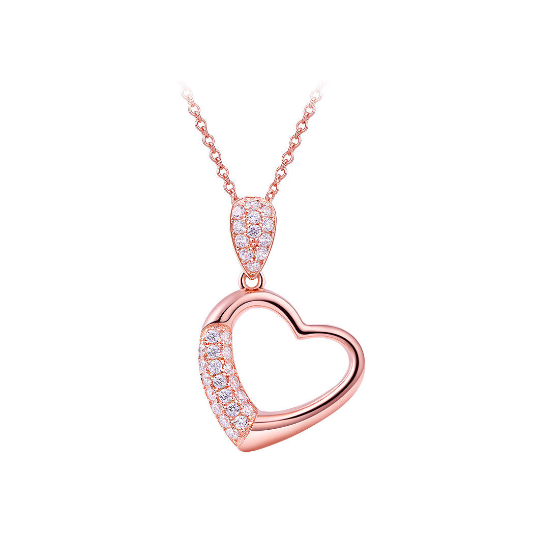 925 Sterling Silver Heart Pendant with White Austrian Element Crystal and Necklace