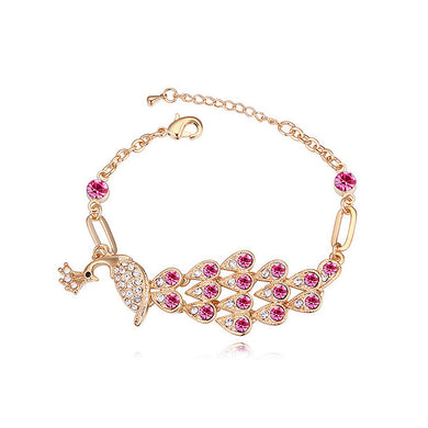 Fashion Plated Rose Gold Peacock Bracelet with Rose Red Austrian Element Crystal