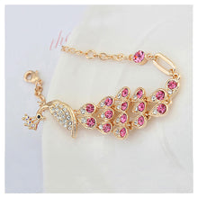 Load image into Gallery viewer, Fashion Plated Rose Gold Peacock Bracelet with Rose Red Austrian Element Crystal