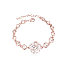 Load image into Gallery viewer, Beautiful Plated Rose Gold Flower Bracelet with White Austrian Element Crystal